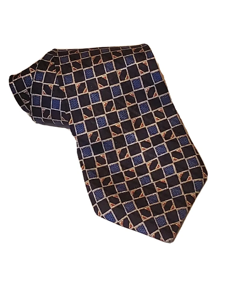 Галстук мужской Concepts от Claiborne синий/черный с гемметрическим принтом 100% шелк L 58 дюймов W 4 дюйма - Изображение 2 из 4