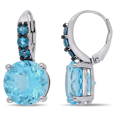 Amour Sterling Silver 15 1/4CT TGW London and Sky-Blue Topaz Leverback Earrings