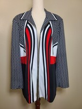 Nwt Nancy Bolen Long Sleeves Coat Jacket Multicolor Blue Red White Size L A240