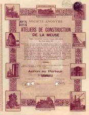 Ateliers de Construction de la meuse L&uuml;ttich Maas 1946 Titres Anciens 375 francs