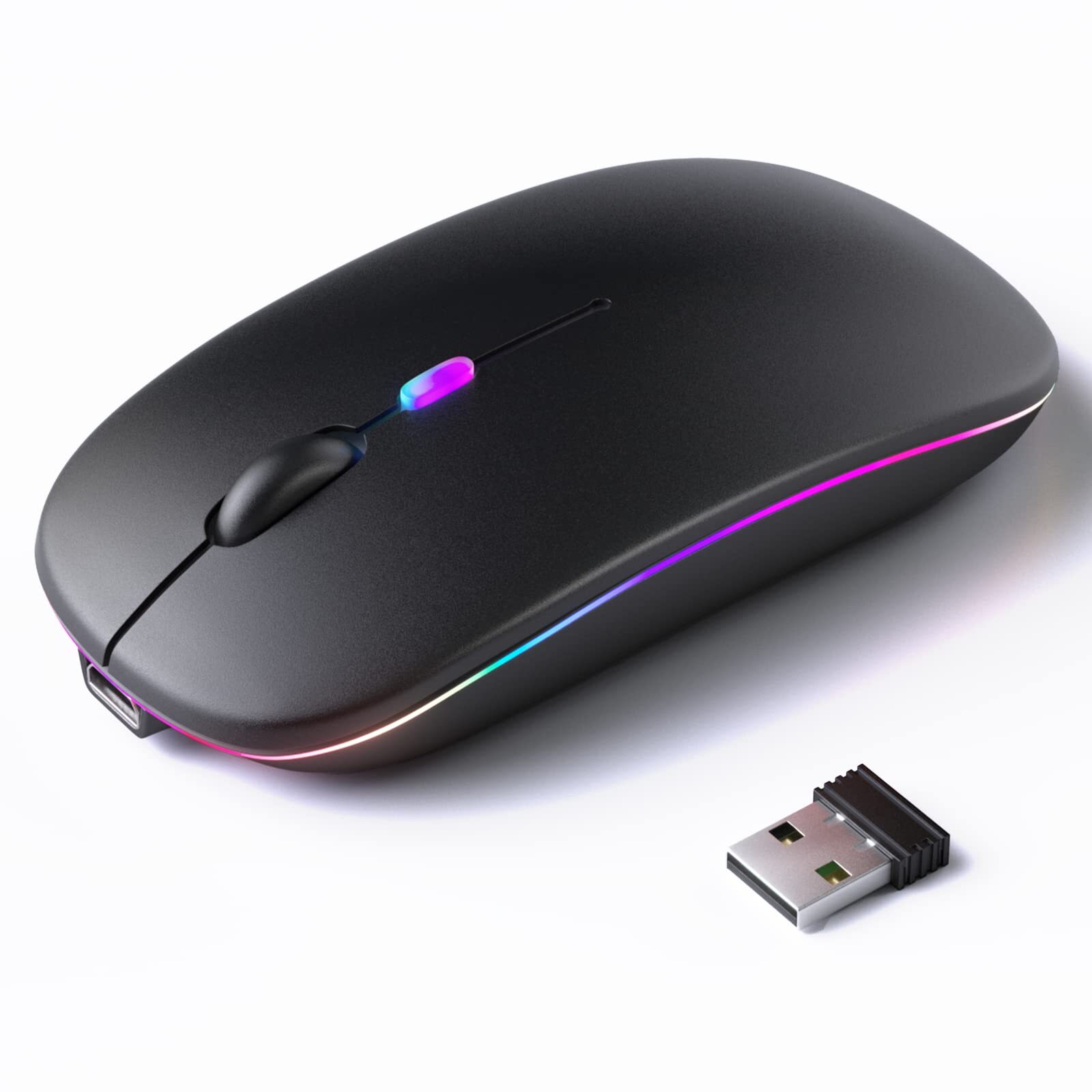 Sleek Wireless Bluetooth Mouse with Rechargeable Battery, LED Indicator, Dual Mode Connectivity (Bluetooth 5.2 & USB), Ergonomic Design for Comfortable Use, Compatible with Laptops, PCs, and Tablets.