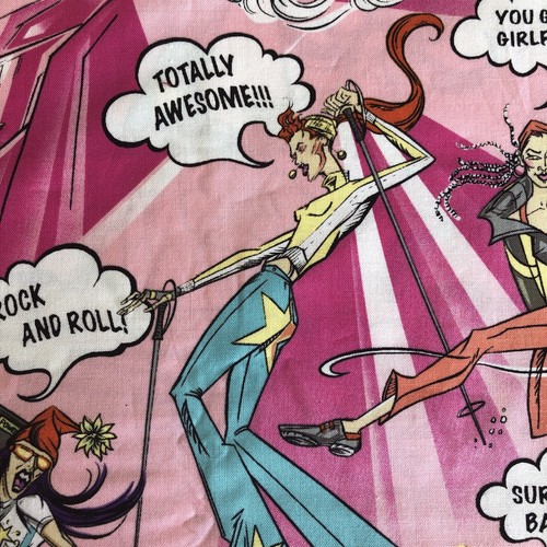 Girl Power Awesome Rock & Roll ADULT CARTOON 2/3 yard x 43" HTF FABRIC Graphic - Picture 8 of 8