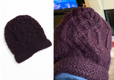 HAT ATTACK Cuff PORT Acrylic Fold cozy warm knit Ribbed Cable Beanie Purple NEW