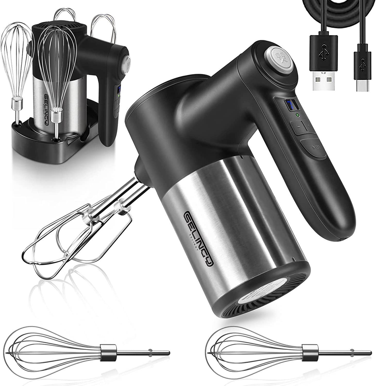Instruere Bermad grundigt Rechargeable Cordless Hand Mixer Electric 7 Speed Electric Handheld Mixer  with S | eBay