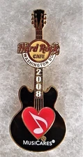 HARD ROCK CAFE WASHINGTON DC MUSIC CARES BLACK GUITAR WITH RED HEART PIN # 41386
