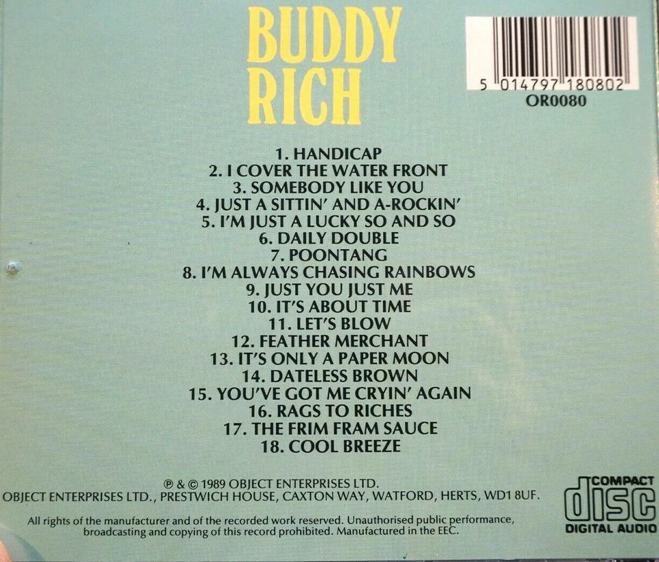 Buddy Rich - Rags To Riches - CD, en muy buena condición Foto 2 de 2