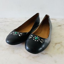 COACH Farrell Solid Black Leather Jewel Accent Ballerina Flats - US 8.5