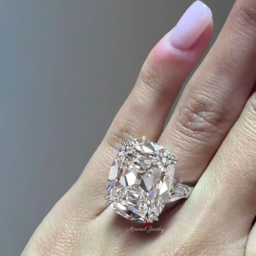 Anillo de compromiso de tres piedras de plata con corte cojín de mina antiguo de 19 quilates - Imagen 3 de 8