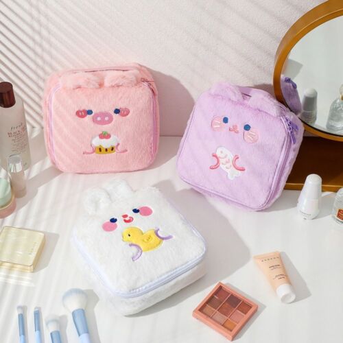 Handbag Cosmetic Bag Plush Storage Bag Toiletry Organizer Zipper Makeup Pouch - Afbeelding 1 van 11