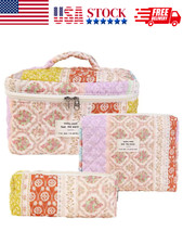 3 In One Cotton Quilted Makeup Bag Set, Floral Design
