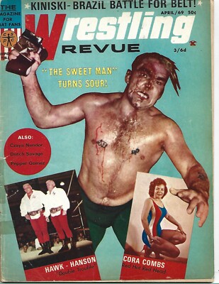 APRIL 1969 WRESTLING REVUE MAGAZINE RIP HAWK SWEDE HANSON CORA