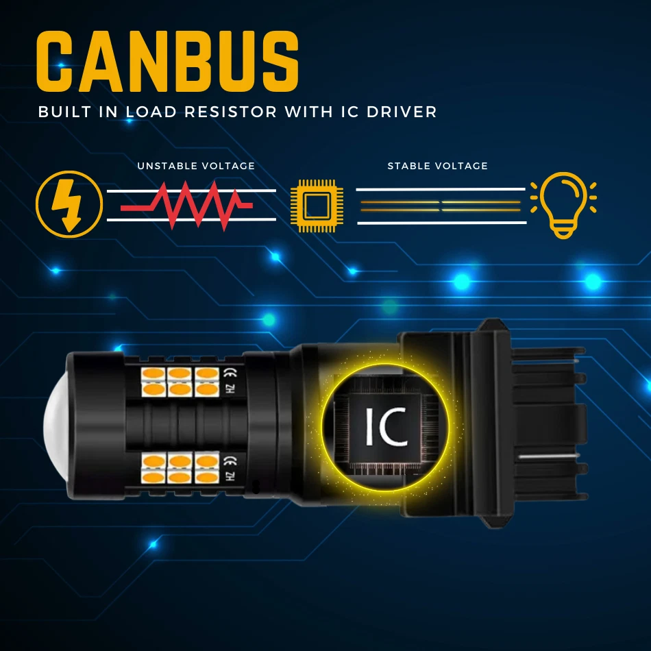 3157 3757a 183 Led Amber Yellow Canbus Turn Signal Indicator Light Bulbs Py27/7w - Image 2 of 4