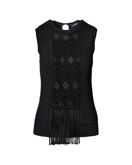 NTW RALPH LAUREN PURPLE LABEL Macramé SLEEVLESS HAND-KNIT SWEATER Sz M MSRP $990