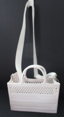 White PVC Shopping Tote Bag Rubber Silicone Beach Bag with Shoulder Strap - Picture 5 of 10