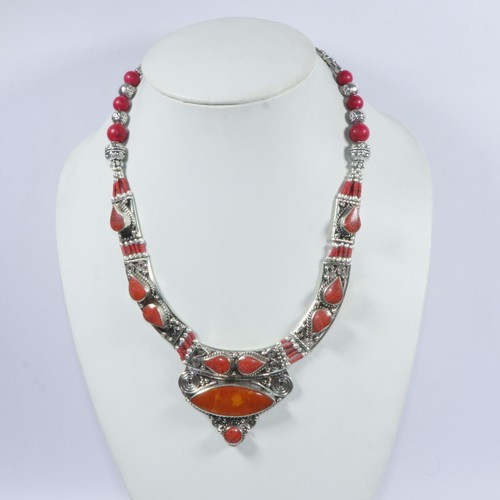 Hermoso collar artesanal con cuentas de piedra de coral rojo joyería tibetana collar - Imagen 7 de 7