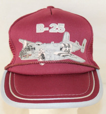 VTG B-25 Mitchell WWII Bomber Air Force Maroon Red Snapback Mesh Trucker Hat
