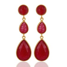 Red Aventurine Gemstone 925 Silver Drop Earrings Wedding Jewelry For Bride