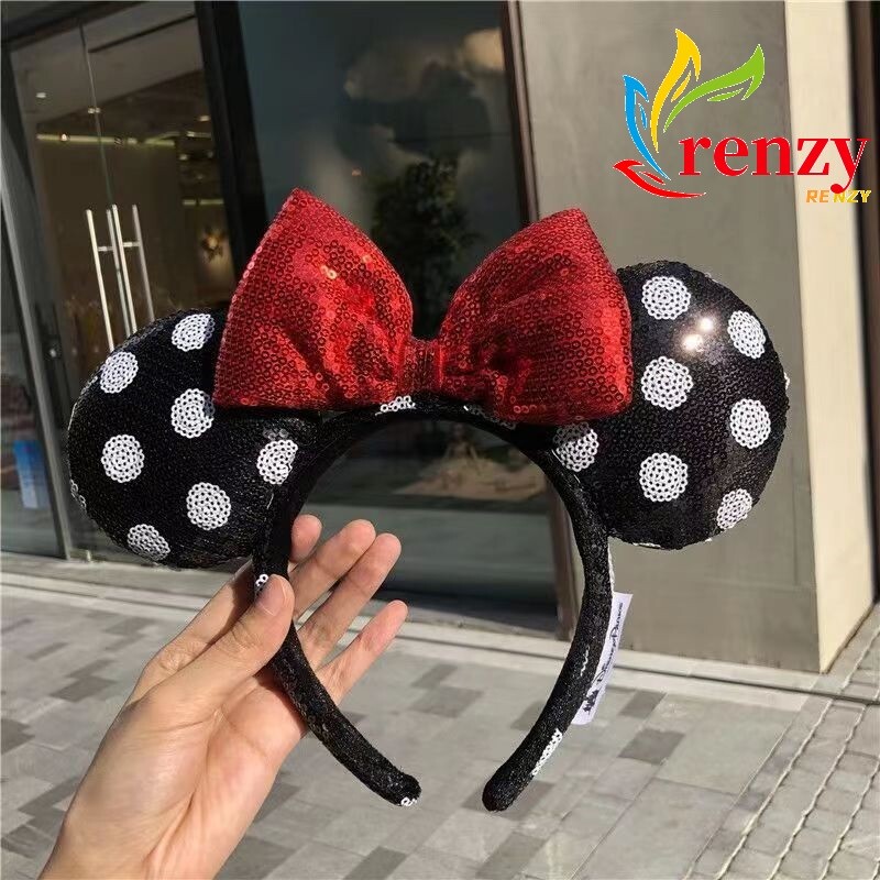 Disney Parks Minnie Mouse Sequined Black White Polka Dot Red  display picture 3