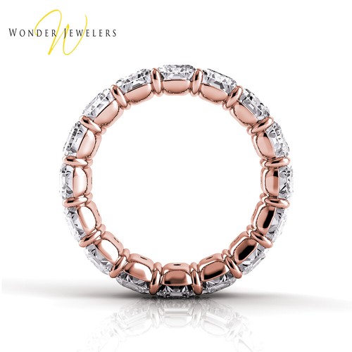 4.5ctw Emerald Diamond Petite Prong Set Eternity Band 14K Rose Gold H-I/VS2-SI1 - Picture 2 of 3