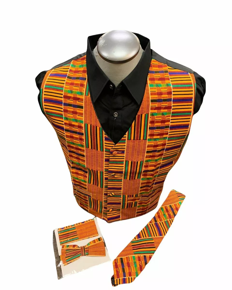 Kente African Print Vest with tie hanky and bow tie | eBay