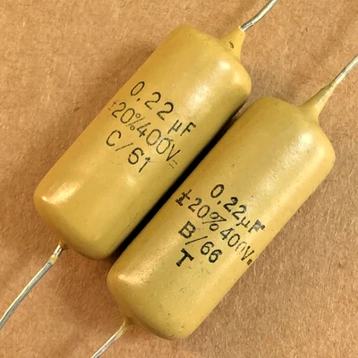 2 Condensateurs MULLARD MUSTARD C296 NOS 220nF - 400V - 0.22uF - 220000pF - Photo 1/2