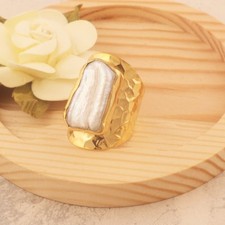 Gold Plated Textured Band Ring with Baroque Pearl Statement Jewelry Gift