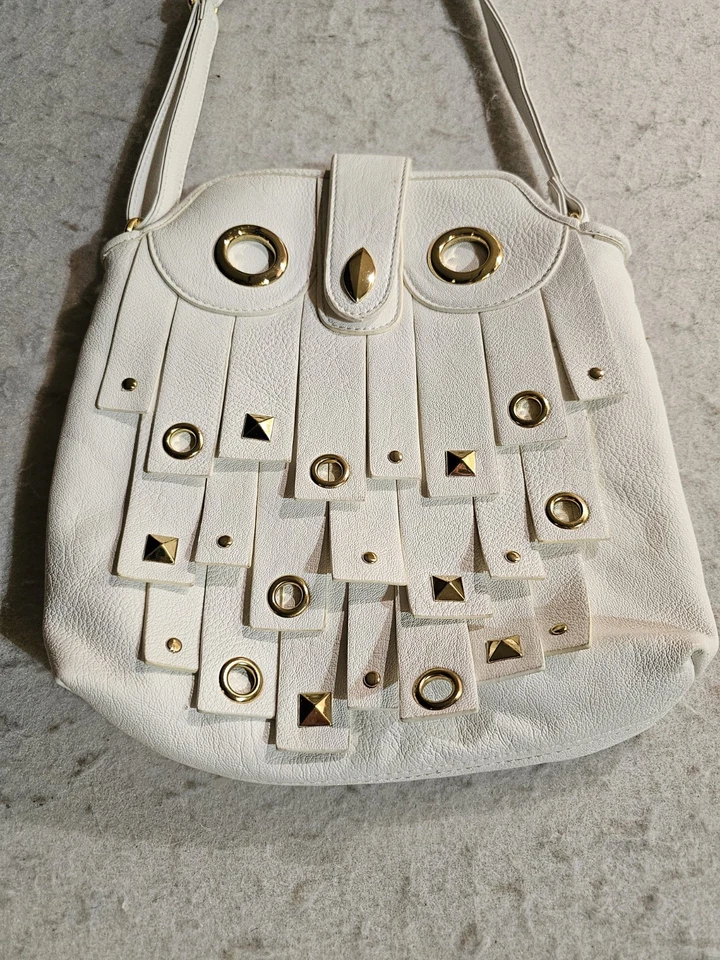 Bolso de mano Rara Avis by Iris Apfel Signature blanco audaz con detalles dorados búho Foto 4 de 4