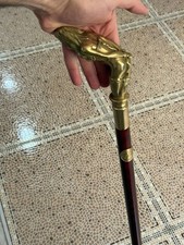 Bronze Lady Sculpture Walking Stick Cane Wood Design Handle Statue Woman Signed