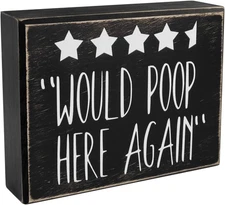 Funny Toliet Sign Decoration Box 5 Stars Would Poop Here Again, Bathroom Sign Pl
