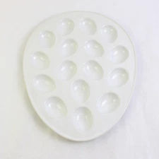 Kinfine Oval Ceramic Deviled Egg Plate Holds 16 Pieces