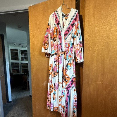 Ashley Stewart Plus Size 22 Multicolor Paisley V-Neck 3/4 Sleeve Belted Dress