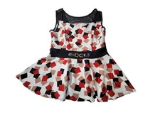 Sleeveless Fit-And-Flare Dress With Geometric & Floral Pattern Lace Yoke Belted
