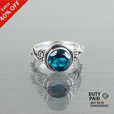925 Silver Round Natural Apatite Bezel Birthday Mother Band Anniversary New Ring