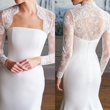 Long Sleeves Bolero Topper Jacket for Bride Appliques Lace Beading Wedding Dress
