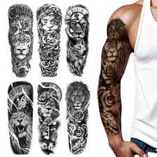 6 Sheets Black Lion Temporary Tattoos Full Arm 6.69 x 18.89 Inch,