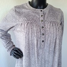 Aria Women's Size M Long Sleeve Stretch Velour Sleepwear Gown - Grey Leopard