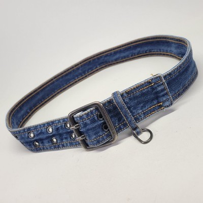 Tommy Hilfiger Denim Belt 32 34 Jean Double Pin Buckle D Ring Keeper Blue