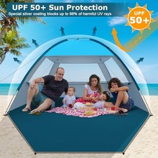 BLUE - COMMOUDS BEACH TENT SUN SHADE FOR 3/4-5/6-7/8-10 PERSON, UPF 50 BEACH