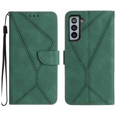 Für Samsung Galaxy S21+ 5G Geprägte Ledertasche mit Nähten (Grün)