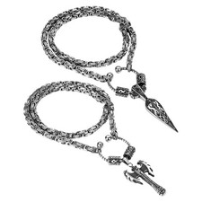 Mens Embossed Viking Arrow Axe Compass Rune Amulet Stainless Steel Necklace 24in