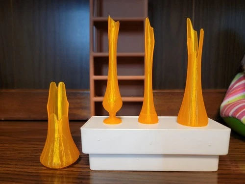 Miniature Swung Glass (Plastic) Vase Set - Orange - Barbie - MCM Vintage Retro