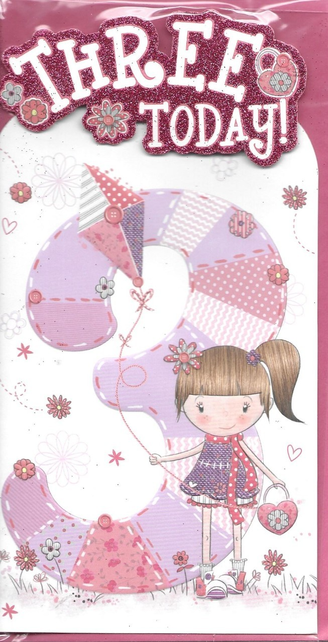Open 3rd Third birthday for a Girl Female ~ quality card paper insert