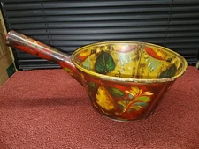 MID 19TH CENTURY POT WITH BEATIFUL WORN TOLEWARE.