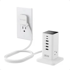 30W Charging Station with Surge Protector 4 USB A & 2 USB C 5FT Extension Cord