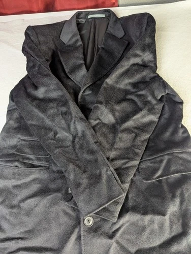 Hickey Freeman Coat Mens 44 Long 100% Wool Black Overcoat Jacket- Union Made  image 10