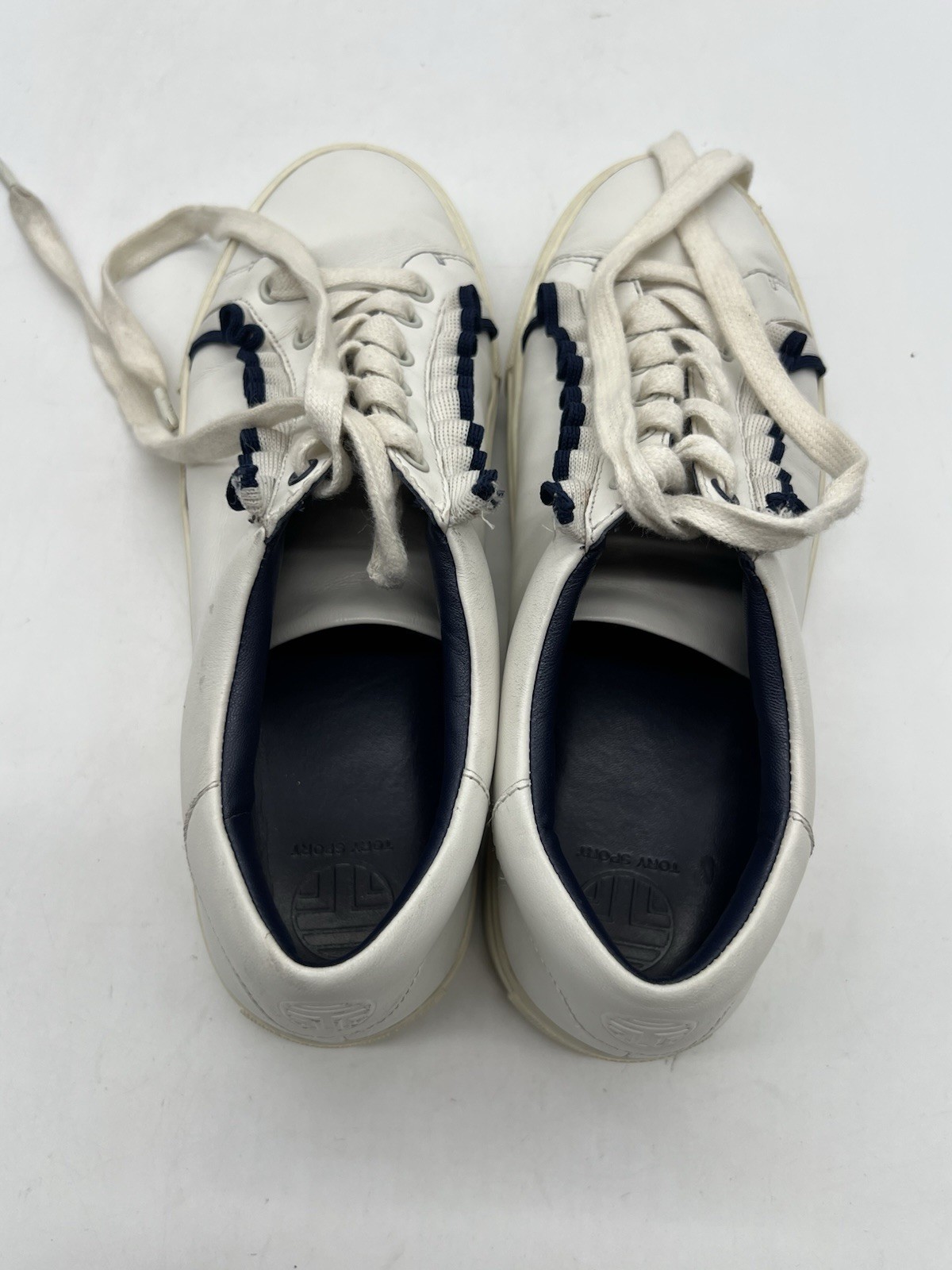 Tory Burch Sport Ruffles Women As 9.5M White Blue Leather Fashion Sneakers Shoes thumbnail 14