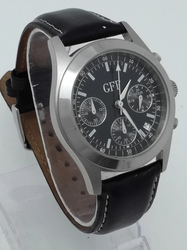GFF Herrenuhr,Chronograph,Leuchtzeiger,Datumsanzeige,Lederband,die Uhr läuft - Bild 4 von 4