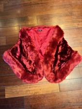 CARACILIA Wrap Stole Faux Fur Shrug CHRIMSON/WINE One Size Worn Once Winter