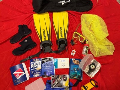 Huge lot of scuba diving equipment in nice bag estate sale find free shipping