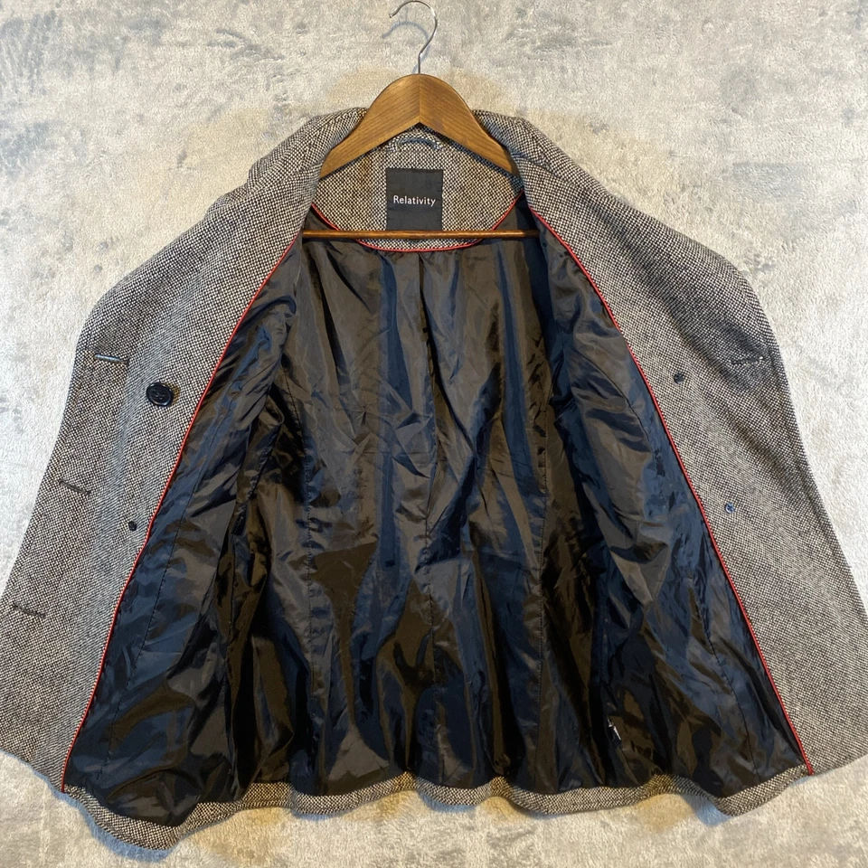 Relativity Coat Women Sz M Wool Blend Gray Tweed Double Breasted Preppy Classic - Image 3 of 4